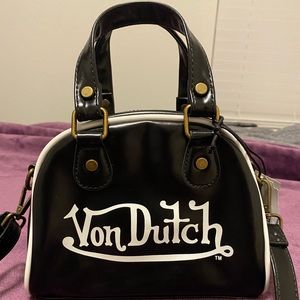Von Dutch black and white bowling handbag